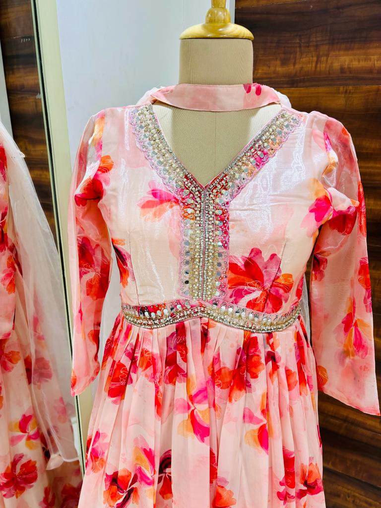 Designer Party Wear Dusty Pink Gown | Latest Kurti Designs